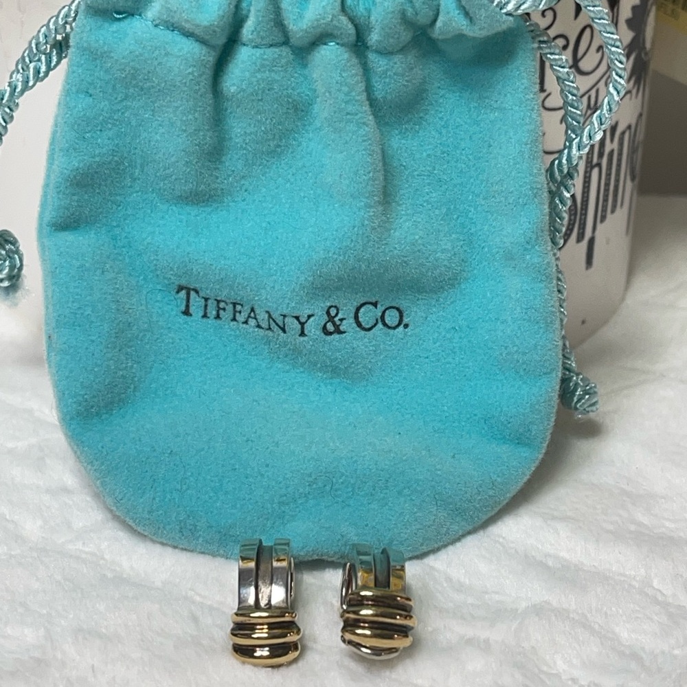 💕Tiffany & Co. Atlas hoop clips on 750 Gold & Silver 925 Earrings w/bag 💕